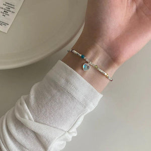 Colorful Beads Bracelet Opal Heart Bangle Party Jewelry