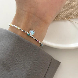 Colorful Beads Bracelet Opal Heart Bangle Party Jewelry