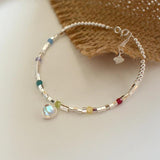 Colorful Beads Bracelet Opal Heart Bangle Party Jewelry