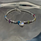 Colorful Beads Bracelet Opal Heart Bangle Party Jewelry