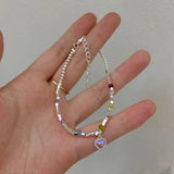 Colorful Beads Bracelet Opal Heart Bangle Party Jewelry