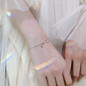 Minimalist Wind Asymmetrical Transfer Bead Double Silver Bracelet