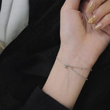 Minimalist Wind Asymmetrical Transfer Bead Double Silver Bracelet