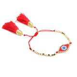 Red Evil Eye Charm Beaded Bracelets Tassel Boho Jewelry Plated Beads