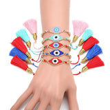 Red Evil Eye Charm Beaded Bracelets Tassel Boho Jewelry Plated Beads