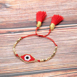 Red Evil Eye Charm Beaded Bracelets Tassel Boho Jewelry Plated Beads