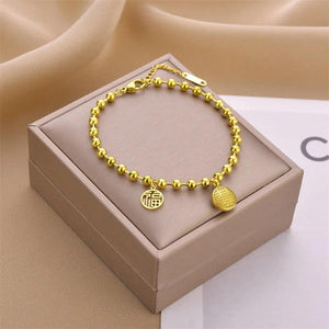 Titanium Steel Hollow Fu Pendant Bracelet Colorfast Woman Jewelry Party Gift