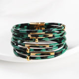 Leopard Layered Bracelet for Women Boho Cuff Wrap with Magnetic Clasp