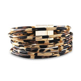 Leopard Layered Bracelet for Women Boho Cuff Wrap with Magnetic Clasp