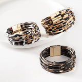 Leopard Layered Bracelet for Women Boho Cuff Wrap with Magnetic Clasp