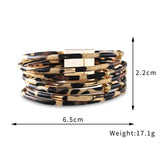 Leopard Layered Bracelet for Women Boho Cuff Wrap with Magnetic Clasp