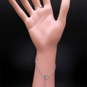 Initials Letter A Heart Bracelet Ring Wrist Chain Pearl Stainless Steel Hand