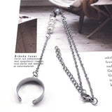 Initials Letter A Heart Bracelet Ring Wrist Chain Pearl Stainless Steel Hand