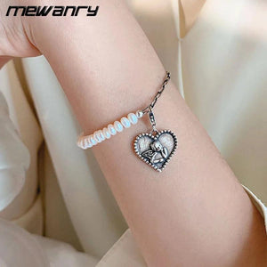 Mewanry Silver Love Angel Bracelet for Women Vintage Pearl Temperament