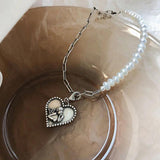 Mewanry Silver Love Angel Bracelet for Women Vintage Pearl Temperament