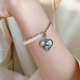 Mewanry Silver Love Angel Bracelet for Women Vintage Pearl Temperament