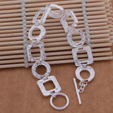Lucky Silver Charm Bracelet Circle Grid Pattern Women Jewelry