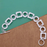 Lucky Silver Charm Bracelet Circle Grid Pattern Women Jewelry