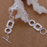Lucky Silver Charm Bracelet Circle Grid Pattern Women Jewelry