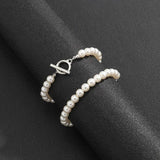 2Pcs Pearl Chain Bracelets OT Buckle Punk Charms Bangle Jewelry
