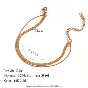 3mm Herringbone Snake Chain Double Layer Bracelet Stainless Steel