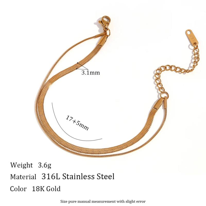 3mm Herringbone Snake Chain Double Layer Bracelet Stainless Steel