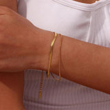 3mm Herringbone Snake Chain Double Layer Bracelet Stainless Steel