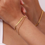 3mm Herringbone Snake Chain Double Layer Bracelet Stainless Steel