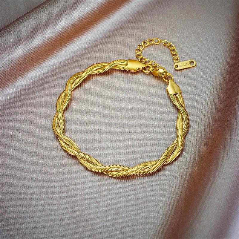 316L Stainless Steel Double Snake Chains Bracelet for Women Girl Bangles