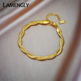 316L Stainless Steel Double Snake Chains Bracelet for Women Girl Bangles