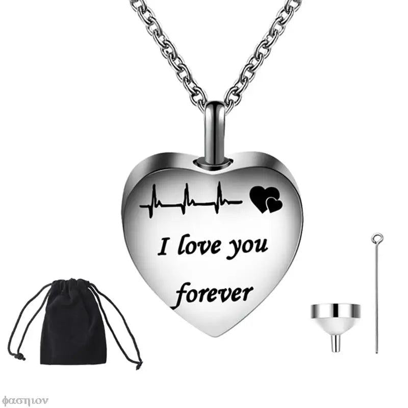 Heart Cremation Urn Necklace Stainless Steel With Fill Kit And Gift Bag