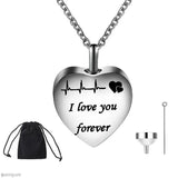 Heart Cremation Urn Necklace Stainless Steel With Fill Kit And Gift Bag