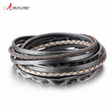 Leopard Print Braided Leather Wrap Bracelet Layer Cuff Bangles