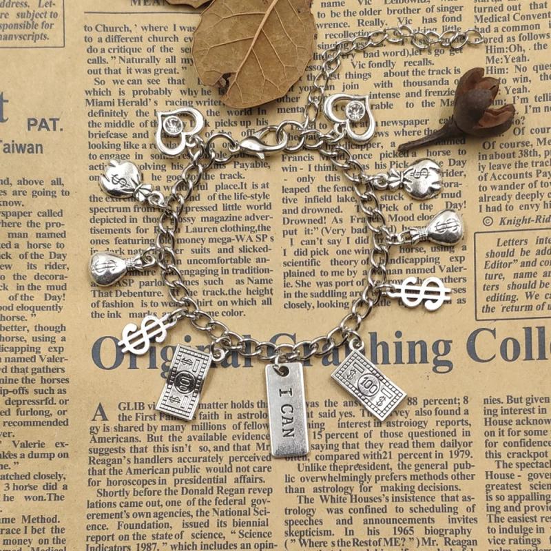 Antique Silver Chain Bracelet Money Dollar Purse Gift