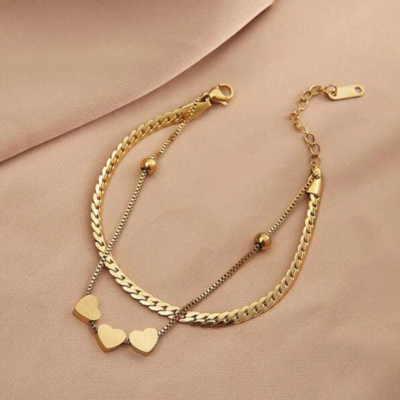 Stainless Steel Layered Golden Pendant Bracelet Retro Punk Gothic