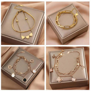 Stainless Steel Layered Golden Pendant Bracelet Retro Punk Gothic