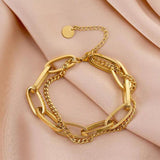 Stainless Steel Layered Golden Pendant Bracelet Retro Punk Gothic