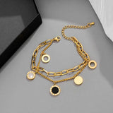 Stainless Steel Layered Golden Pendant Bracelet Retro Punk Gothic