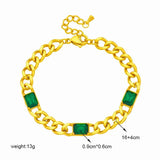 316L Stainless Steel Green Crystal Bracelet Thick Chain Bangles Waterproof
