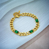 316L Stainless Steel Green Crystal Bracelet Thick Chain Bangles Waterproof