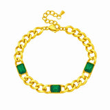 316L Stainless Steel Green Crystal Bracelet Thick Chain Bangles Waterproof