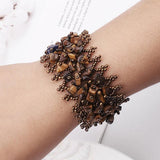 Wide Yellow Tiger Stone Beads Bracelet for Women