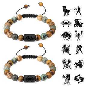 Adjustable 12 Constellation Stone Bracelet Tiger Eye Beads Bangle