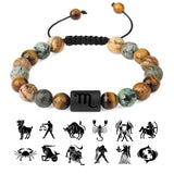 Adjustable 12 Constellation Stone Bracelet Tiger Eye Beads Bangle