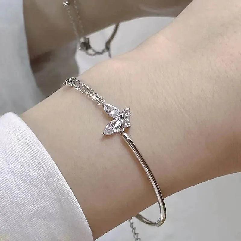 Redcheng Butterfly Crystal Double Layer Chain Bracelet For Women