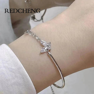Redcheng Butterfly Crystal Double Layer Chain Bracelet For Women