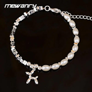 Irregular Pearl Beaded Bracelet with Dog Dangle