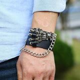 Skull Skeleton Wide Cuff Leather Bracelet