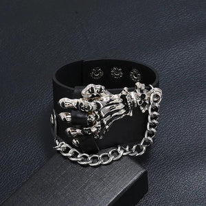 Skull Skeleton Wide Cuff Leather Bracelet