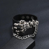 Skull Skeleton Wide Cuff Leather Bracelet